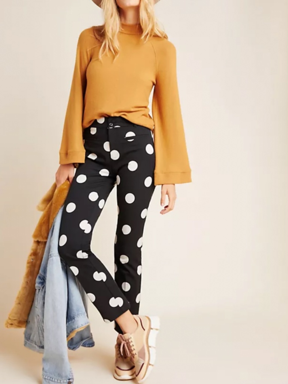 Anthropologie essential collection polka dot trousers